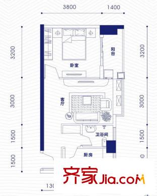 融昌邕江銀座戶型圖銀座3號2-03戶型 1室1廳1衛(wèi)1廚