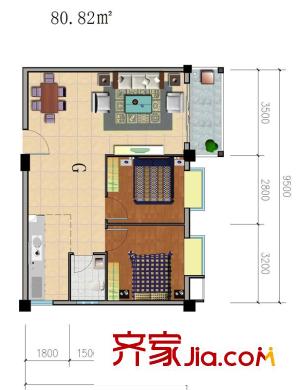 香堤雅院戶型圖1#樓07戶型 2室2廳1衛(wèi)1廚