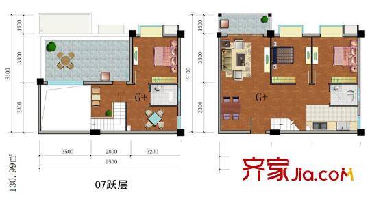 香堤雅院戶型圖1#樓6層07戶型 3室3廳2衛(wèi)1廚