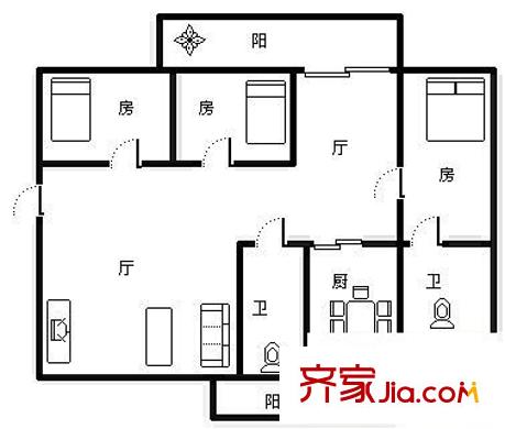新景花園 3室 戶型圖