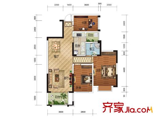 龍基傳媒星城2#樓D戶型 3室2廳1衛(wèi)1廚