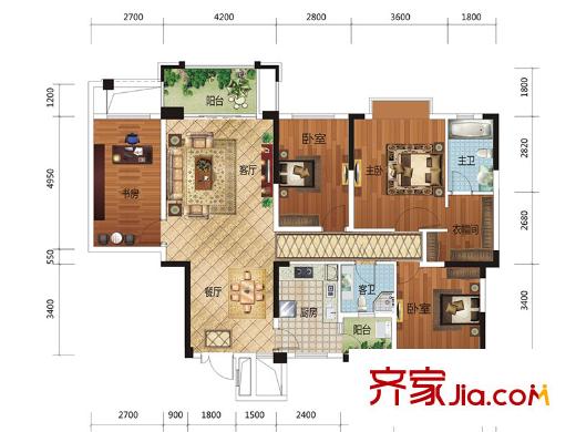 龍基傳媒星城2#樓A戶型 4室2廳2衛(wèi)1廚
