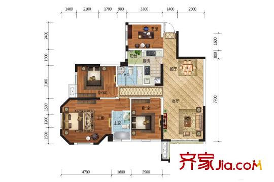 龍基傳媒星城8#1單元05戶型 4室2廳2衛(wèi)1廚