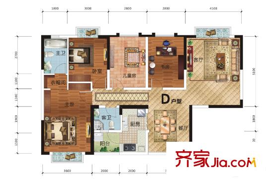 龍基傳媒星城6號(hào)樓二單元D戶型 4室2廳2衛(wèi)1廚