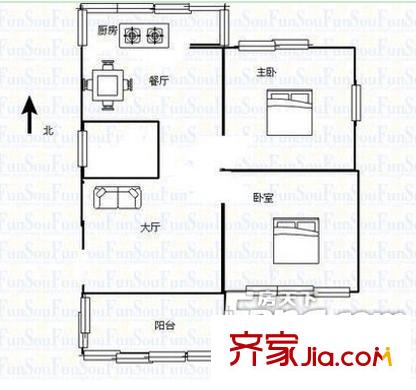 司法廳第一宿舍區(qū)戶型圖9 2室2廳1衛(wèi)1廚