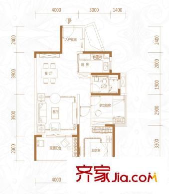 盛天東郡|天禧1#樓1單元03戶型 2室2廳1衛(wèi)1廚