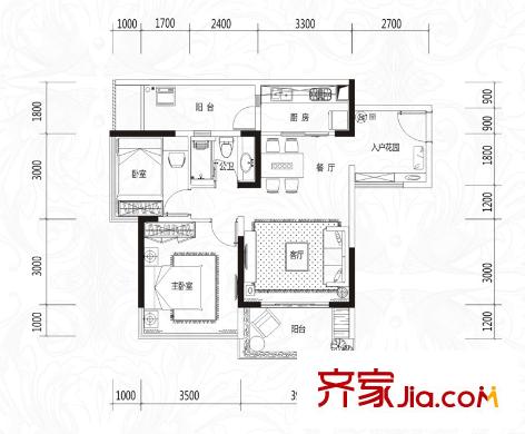 盛天東郡|天禧3#5#樓1單元05-2單元02戶型 2室2廳1衛(wèi)1廚