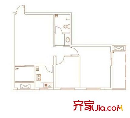 水岸藍(lán)都戶型圖3 2室2廳1衛(wèi)1廚