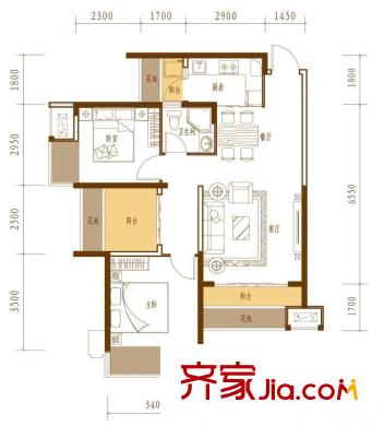 中海雍翠峰裝修后A戶型 2室2廳1衛(wèi)1廚