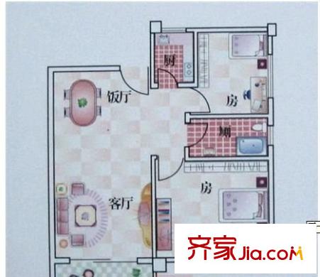 人民西路單位房 2室 戶型圖