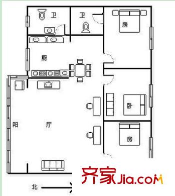 天桃路農(nóng)行宿舍戶型圖5 3室2廳2衛(wèi)1廚