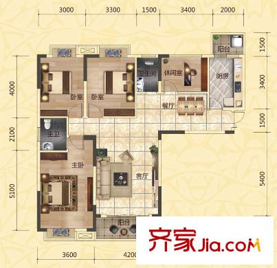 第一大道東方華府戶型圖A戶型 4室2廳2衛(wèi)1廚