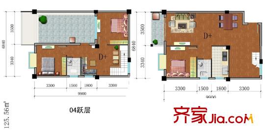 香堤雅院戶型圖1#樓6層04戶型 3室3廳2衛(wèi)1廚