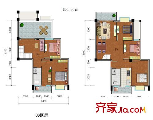 香堤雅院戶型圖1#樓6層06戶型 5室3廳2衛(wèi)1廚