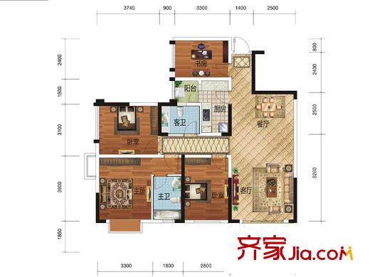 龍基傳媒星城2#樓C戶型 4室2廳2衛(wèi)1廚