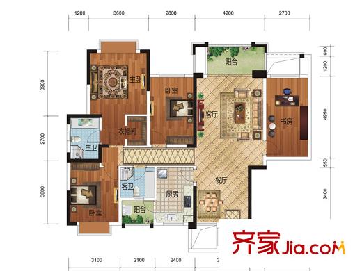龍基傳媒星城2#樓B戶型 4室2廳2衛(wèi)1廚