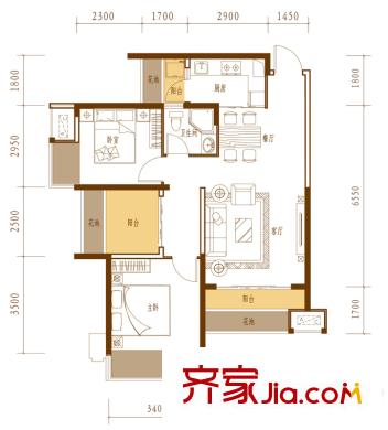 中海雍翠峰裝修后A戶型 2室2廳1衛(wèi)1廚