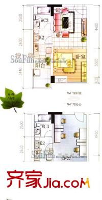 中谷藍(lán)楓戶(hù)型圖楓林閣白領(lǐng)Ab型 1室1廳1衛(wèi)1廚