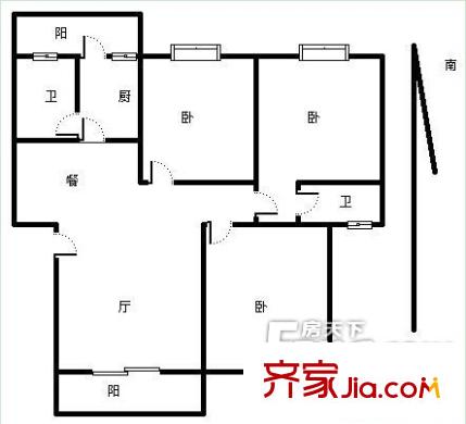 南百仙葫苑戶型圖6 3室2廳2衛(wèi)1廚