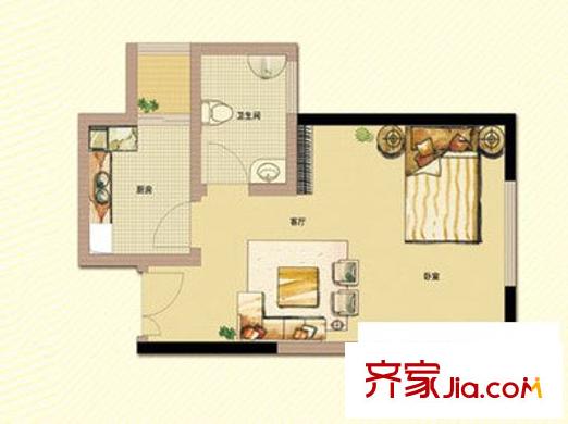 中華苑小區(qū) 1室 戶型圖