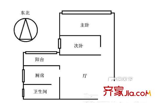 恒龍花園戶型圖2室1廳1衛(wèi) 2室1廳1衛(wèi)1廚