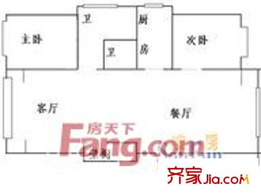 恒龍花園戶型圖2室1廳1衛(wèi) 2室1廳1衛(wèi)1廚