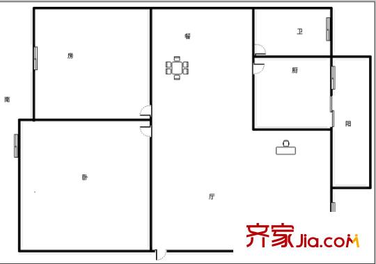人民西路單位房 2室 戶型圖