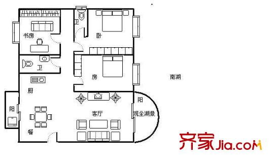 湖景花園 3室 戶型圖