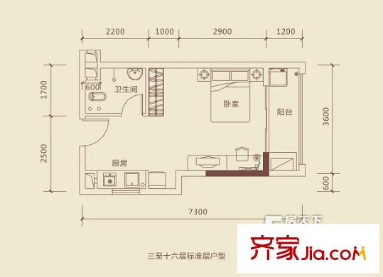 龍光陽光海岸29號樓D戶型 1室1廳1衛(wèi)1廚