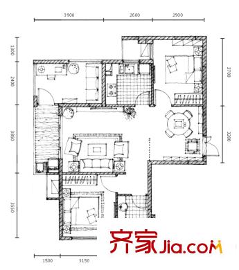 聯(lián)發(fā)臻品戶型圖3#樓A戶型（2011-10-08） 3室2廳1衛(wèi)1廚