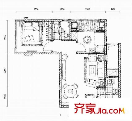 聯(lián)發(fā)臻品戶型圖3#樓D戶型（2012-02-20） 2室2廳1衛(wèi)1廚