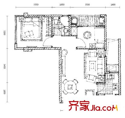 聯(lián)發(fā)臻品戶型圖3#樓D戶型（2011-10-08） 2室2廳1衛(wèi)1廚