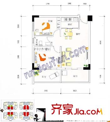 東方廣場(chǎng)戶型圖A2戶型 2室2廳1衛(wèi)1廚