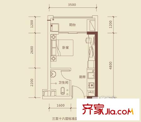 龍光陽光海岸29號樓F戶型 1室1廳1衛(wèi)1廚