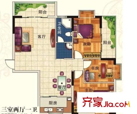 中華苑小區(qū) 3室 戶型圖