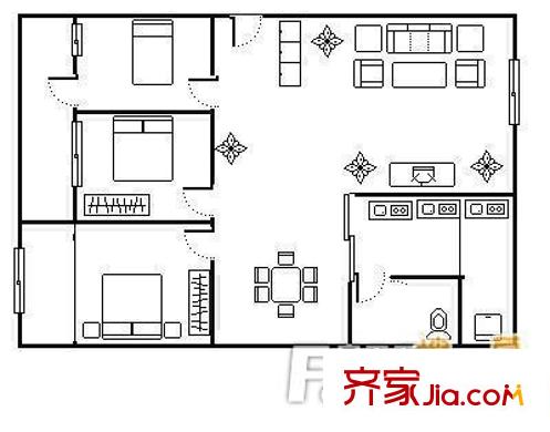 恒龍花園戶型圖3室2廳1衛(wèi) 3室2廳1衛(wèi)1廚