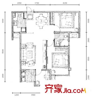 聯(lián)發(fā)臻品戶型圖3#樓B戶型（2011-10-08） 3室2廳1衛(wèi)1廚
