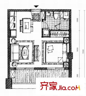 聯(lián)發(fā)臻品戶型圖1#樓C戶型（2012-02-20） 1室2廳1衛(wèi)1廚