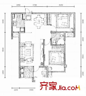 聯(lián)發(fā)臻品戶型圖3#樓B戶型（2012-02-20） 2室2廳1衛(wèi)1廚