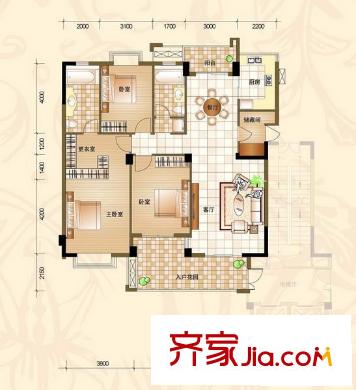 領(lǐng)世郡1號戶型圖1#樓B1戶型 3室2廳2衛(wèi)1廚