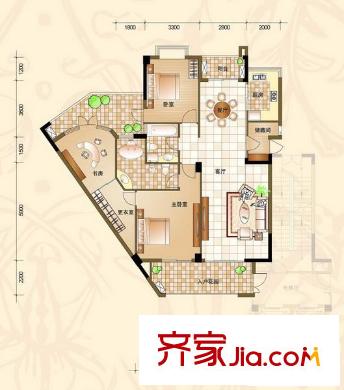 領(lǐng)世郡1號戶型圖1#樓C戶型 3室2廳2衛(wèi)1廚
