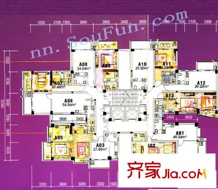 鉆石年代戶型圖A02 1室1廳1衛(wèi)1廚