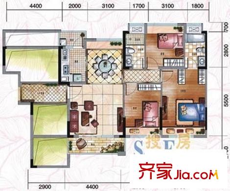 秀山花園 3室 戶型圖