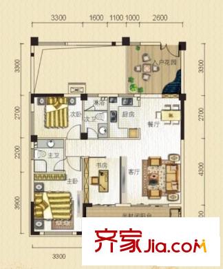 隆源國際公館戶型圖2#3#1、2單元A1戶型 2室2廳2衛(wèi)1廚