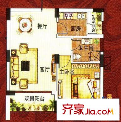 綠城翠堤灣戶(hù)型圖聚福寶座 1室1廳1衛(wèi)1廚