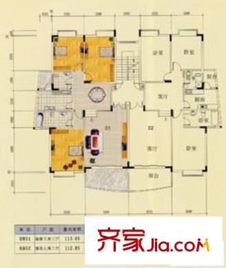 綠城翠堤灣戶型圖B座錯層 3室2廳1衛(wèi)1廚