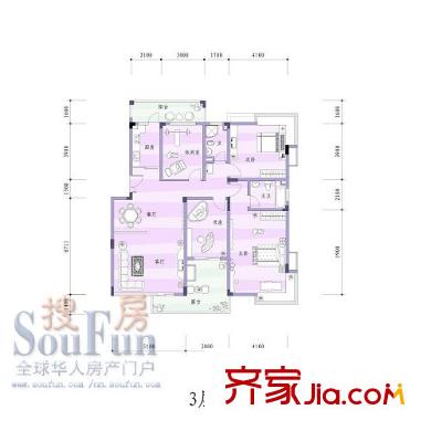 大自然花園戶型圖四房 4室2廳2衛(wèi)1廚