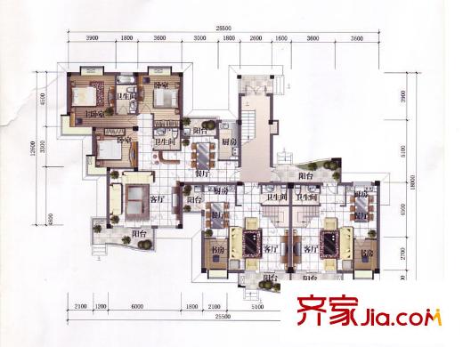 大自然花園戶型圖花園洋房F 3室2廳2衛(wèi)1廚