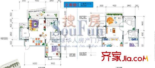 竹溪新新家園戶型圖文香樓C 3室2廳3衛(wèi)1廚