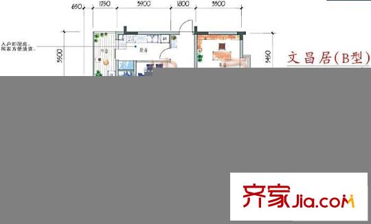竹溪新新家園戶型圖文昌居B 3室2廳2衛(wèi)1廚
